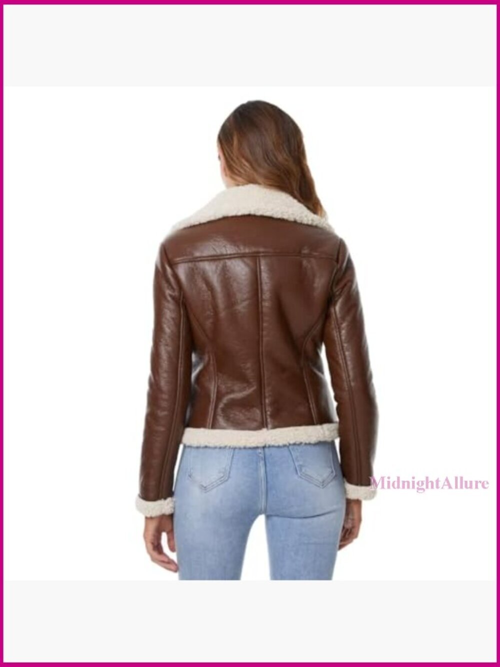 Faux Leather Fur Lined Winter Coat Aviator Style Regular Fit - Picture 4 of 7
